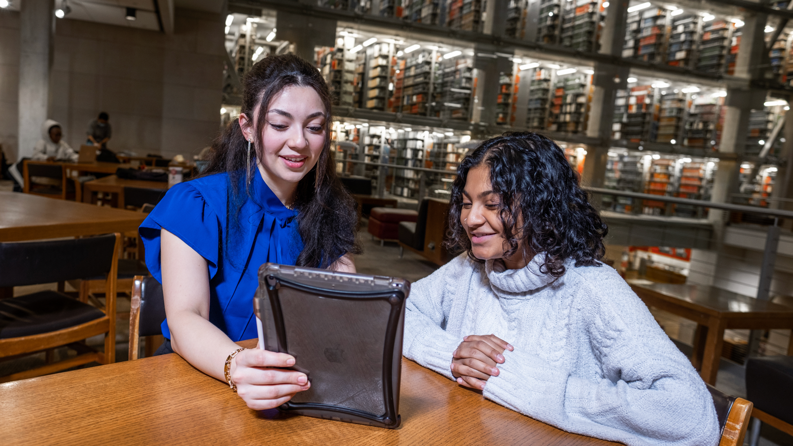 Pelorus Health founder Anjali Prabhakaran ’22 (white sweater), part of the Buckeye Accelerator group, and her business partner Angelina Atieh