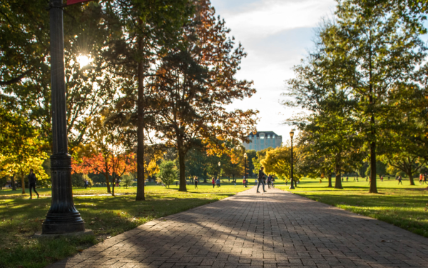 Paved pathway through the Oval on the Columbus campus